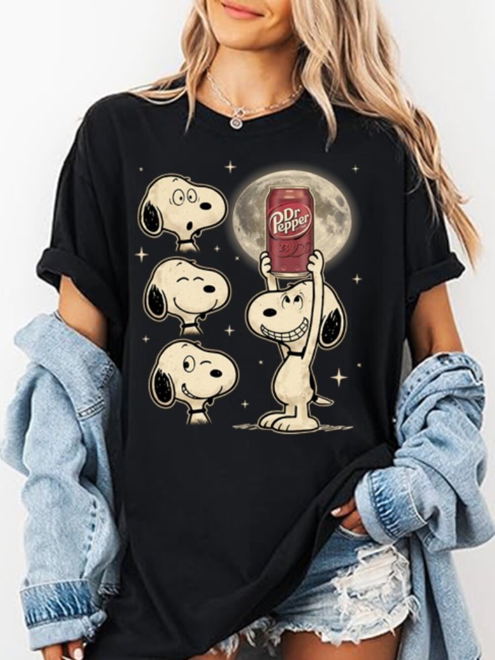 Snoopy Dr Pepper Moon Graphic Tee Retro Aesthetic